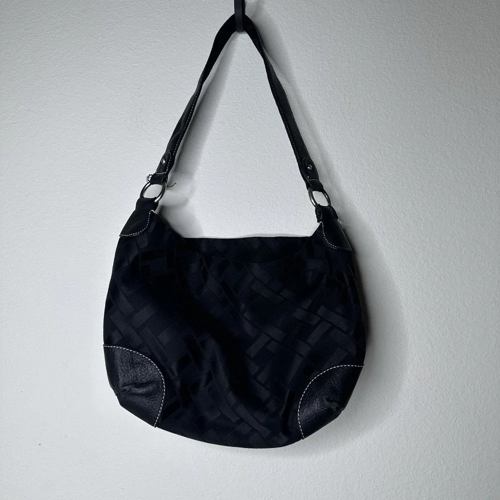 Vintage Talbots Women Handbag Purse 90s Y2K Printed Nylon Leather Trim Hobo